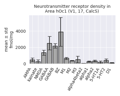 Neurotransmitter receptor density in Area hOc1 (V1, 17, CalcS)